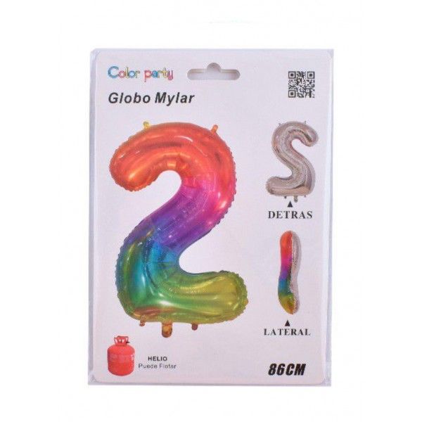 Globo foil multicolor número 2 86cm