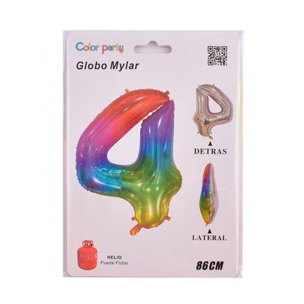 Globo foil multicolor número 4 86cm